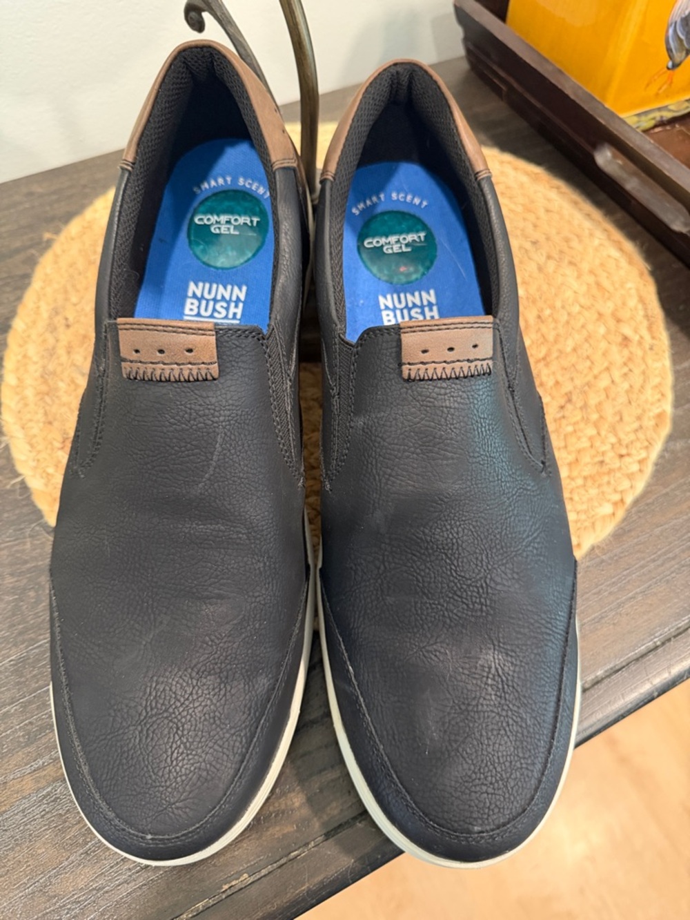 Nunn Bush Black Slip-On Loafers with Brown Accent
